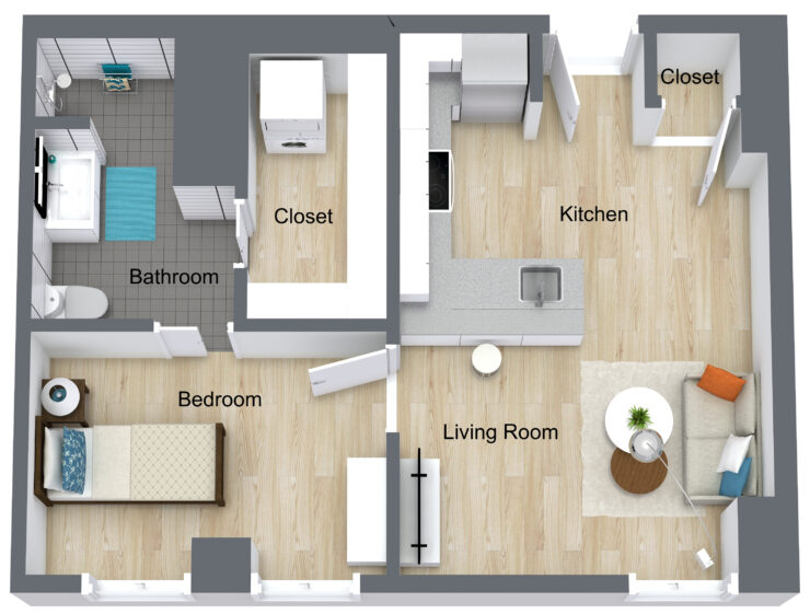 This inviting layout features a comfortable living space, promoting community and relaxation.