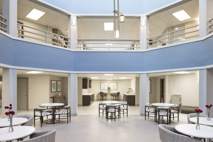 Bright and inviting communal space fosters connection and comfort, perfect for residents to gather.