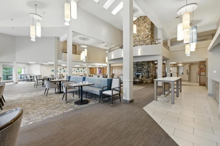 Bright, inviting common area fosters community and comfort, perfect for relaxation and connection.