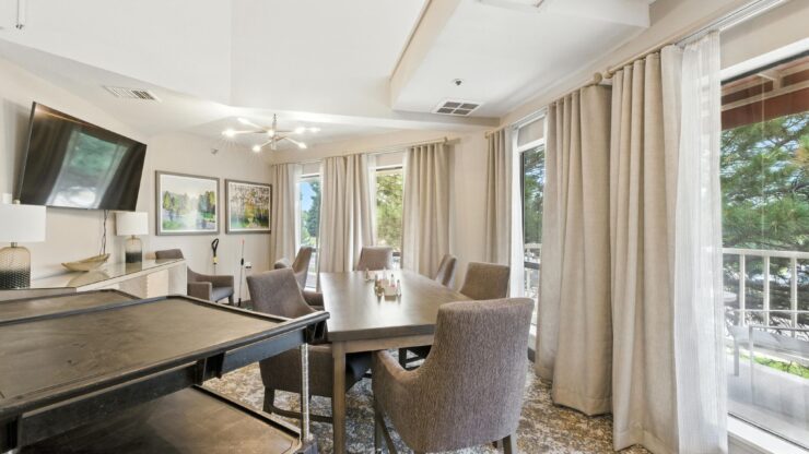 A welcoming dining area with elegant decor, inviting conversation and community among residents.