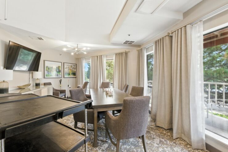 A welcoming dining area with elegant decor, inviting conversation and community among residents.