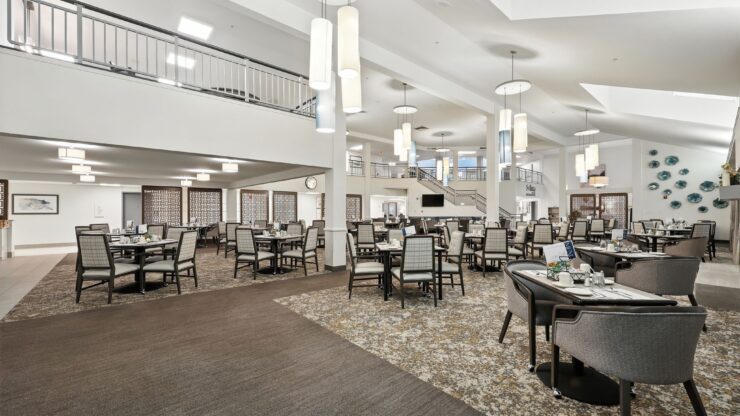 Bright and inviting dining area, fostering community and comfort for residents and guests.