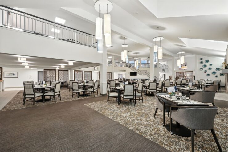 Bright and inviting dining area, fostering community and comfort for residents and guests.