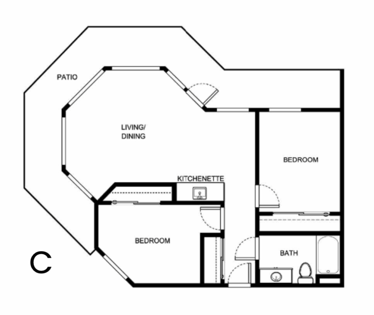 A welcoming layout featuring shared spaces and private rooms, perfect for community living and comfort.