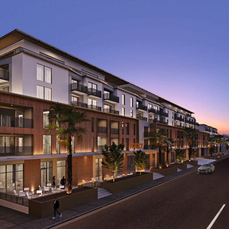 A welcoming community with modern architecture, lush greenery, and inviting outdoor spaces for all.