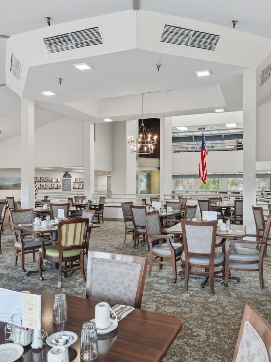 Bright and inviting dining area, fostering a sense of community and warmth for residents.