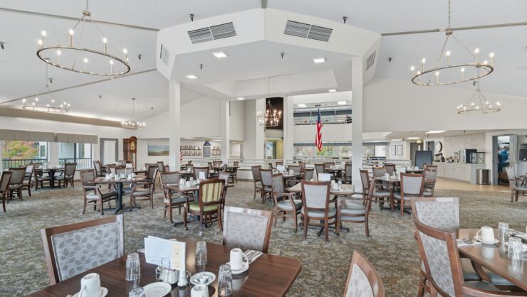 Bright and inviting dining area, fostering a sense of community and warmth for residents.