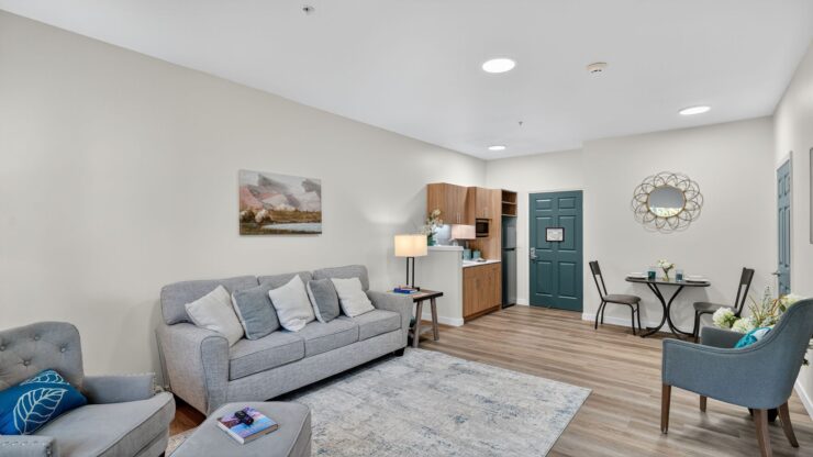 Bright and inviting, this welcoming space fosters community and comfort with cozy seating and warm decor.