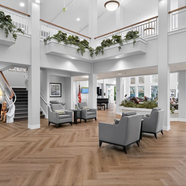Bright and inviting, this spacious common area fosters community and connection among residents.