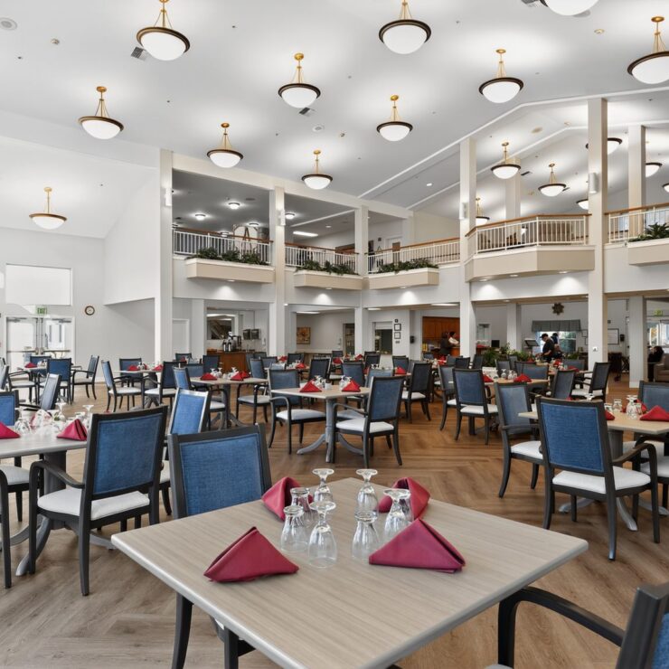 Bright and inviting dining area, featuring elegant decor and a welcoming atmosphere for community gatherings.