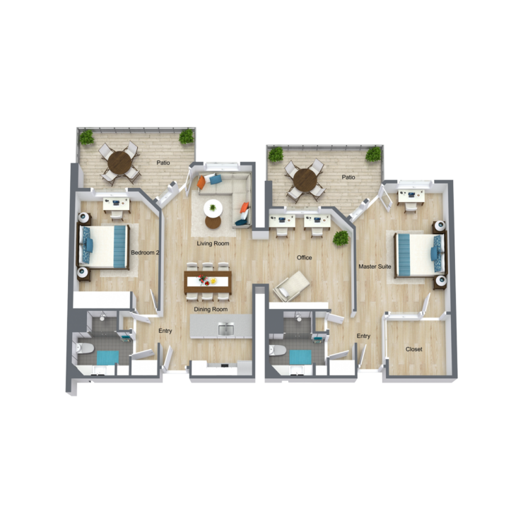 A welcoming layout featuring spacious rooms, inviting patios, and areas for relaxation and connection.