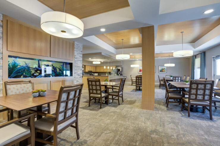 Bright, inviting dining area fostering community connections and comfort for all residents.