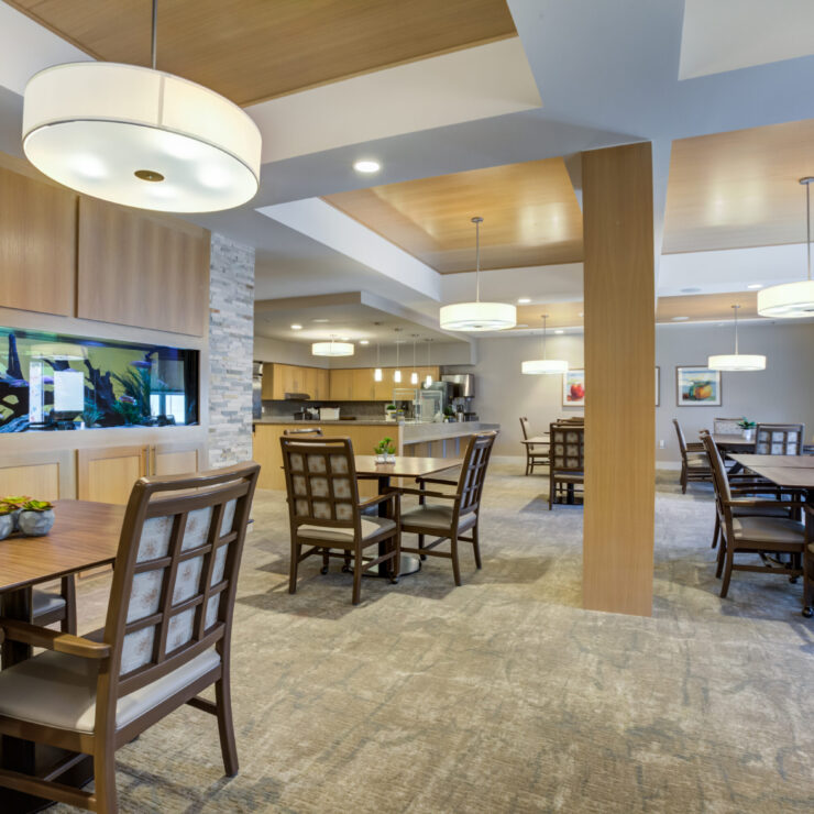 Bright, inviting dining area fostering community connections and comfort for all residents.