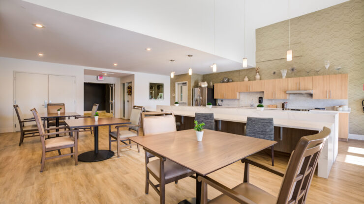 Bright and inviting dining area, perfect for community gatherings and shared meals.