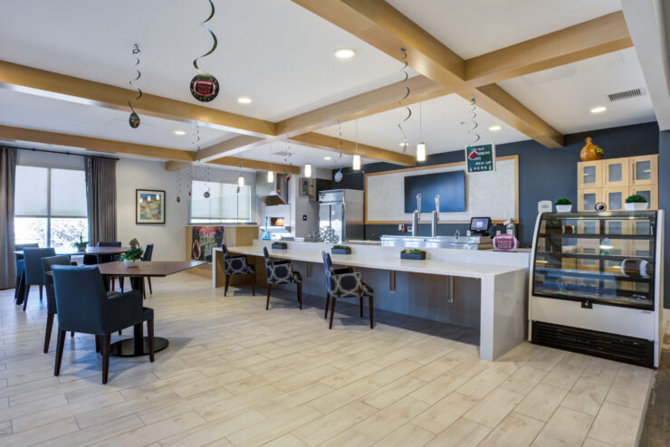 A welcoming dining area with modern decor, inviting seating, and a bright, friendly atmosphere.