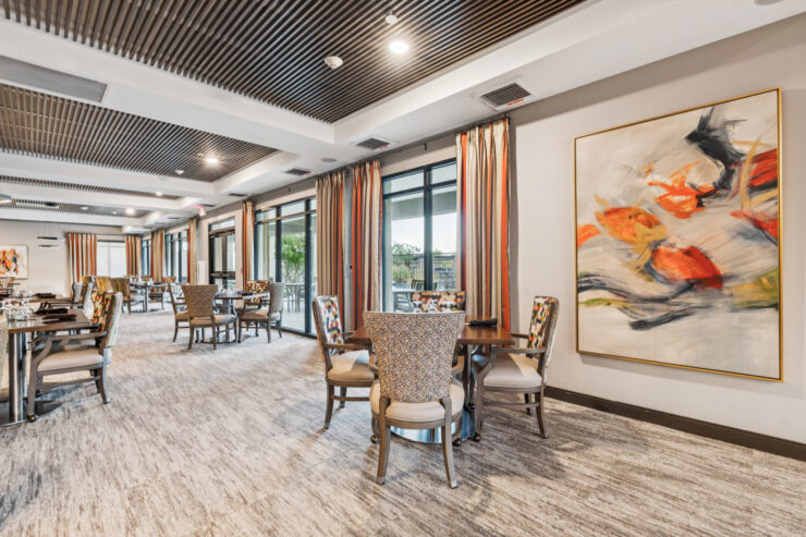 Bright and inviting dining area, fostering community and comfort with stylish decor and ample natural light.