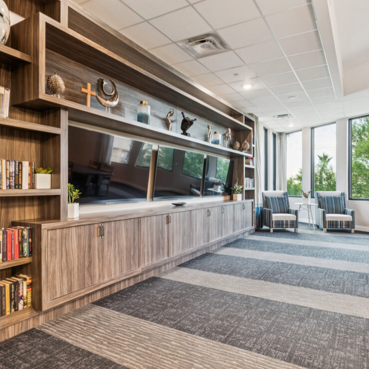 Bright and inviting, this community space features comfortable seating and a welcoming atmosphere.
