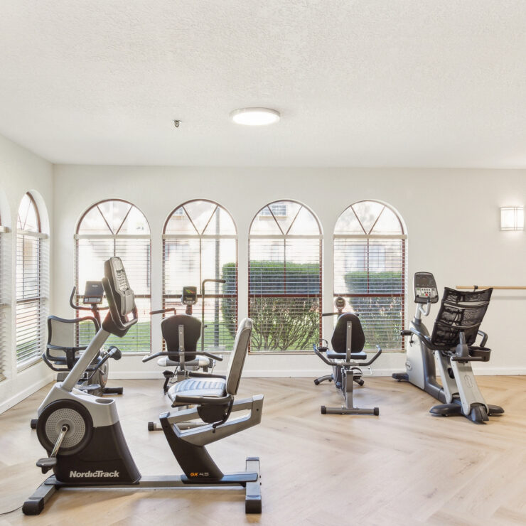 Bright, airy fitness space with modern equipment and large windows, fostering community and wellness.