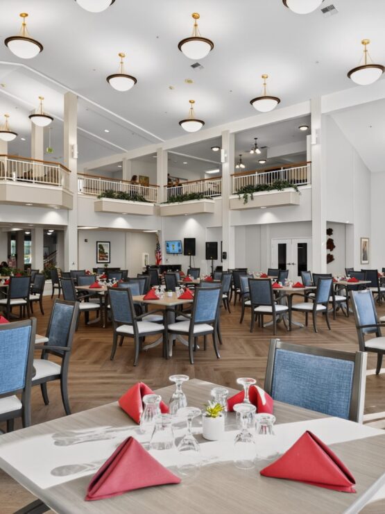 Bright and inviting dining area, perfect for community gatherings and shared meals.