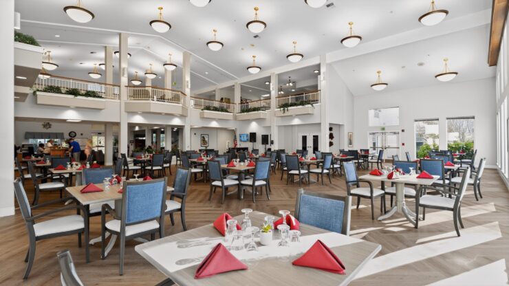 Bright and inviting dining area, perfect for community gatherings and shared meals.