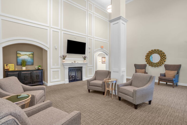 Inviting lounge area with comfortable seating, warm decor, and a welcoming atmosphere for community gatherings.