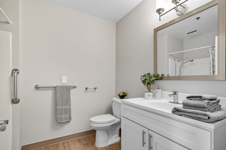 Bright and inviting bathroom designed for comfort, featuring elegant amenities and thoughtful details.