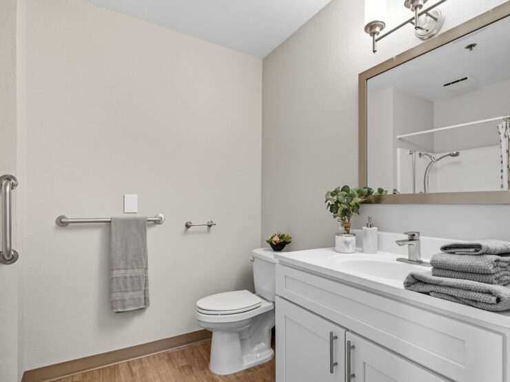 Bright and inviting bathroom designed for comfort, featuring elegant amenities and thoughtful details.
