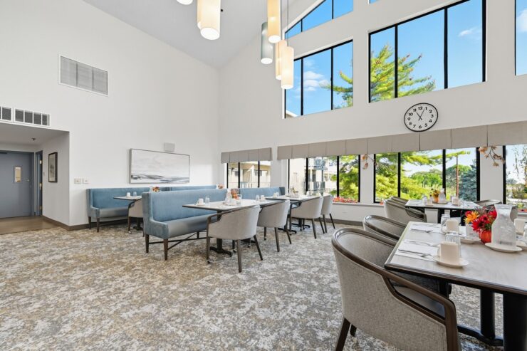 Bright and inviting dining area, perfect for community gatherings and shared meals.