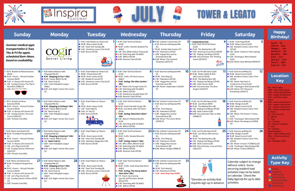 A vibrant calendar filled with engaging activities fosters a sense of community and joy, inviting residents to connect and thrive.