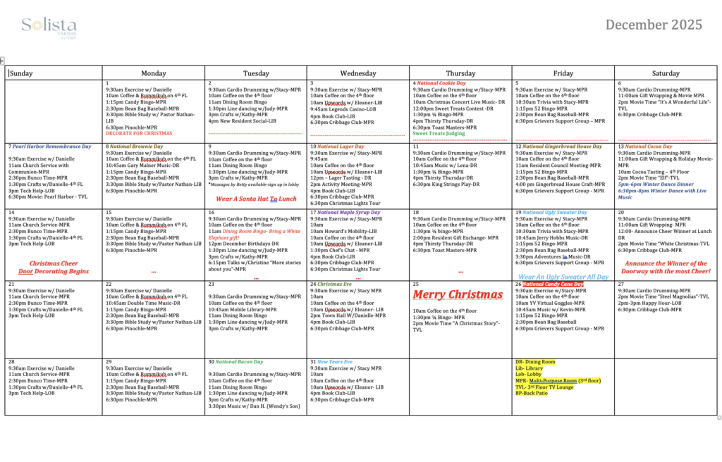 A vibrant community calendar filled with engaging activities promotes connection and joy, fostering a warm atmosphere for residents.