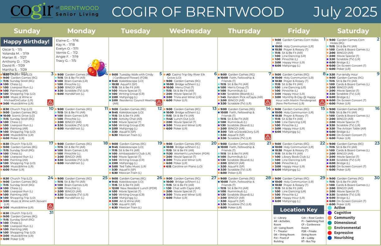 A vibrant calendar showcasing engaging activities fosters a warm sense of community and connection.