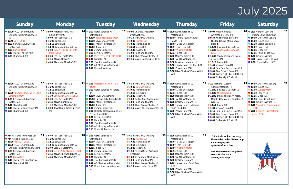 A vibrant schedule showcases engaging activities and gatherings, fostering a warm community spirit.
