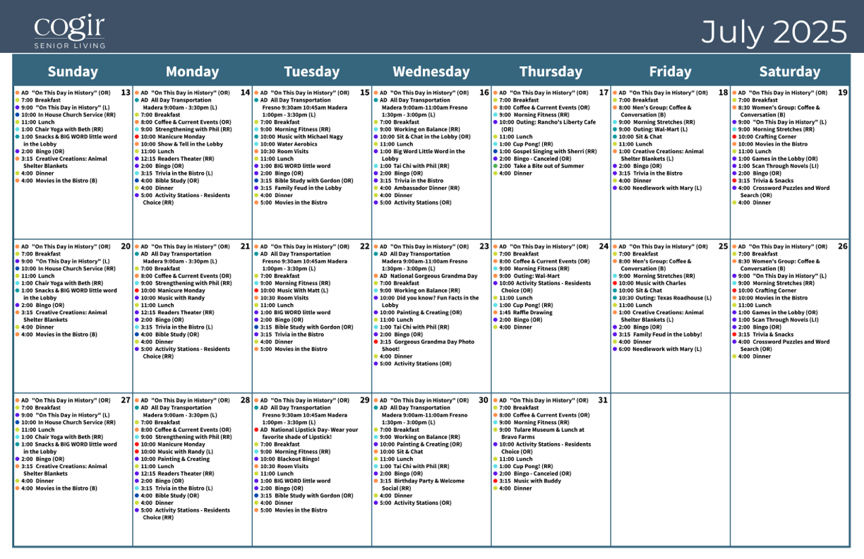 A vibrant calendar of engaging activities fosters a warm community spirit and joyful connections.