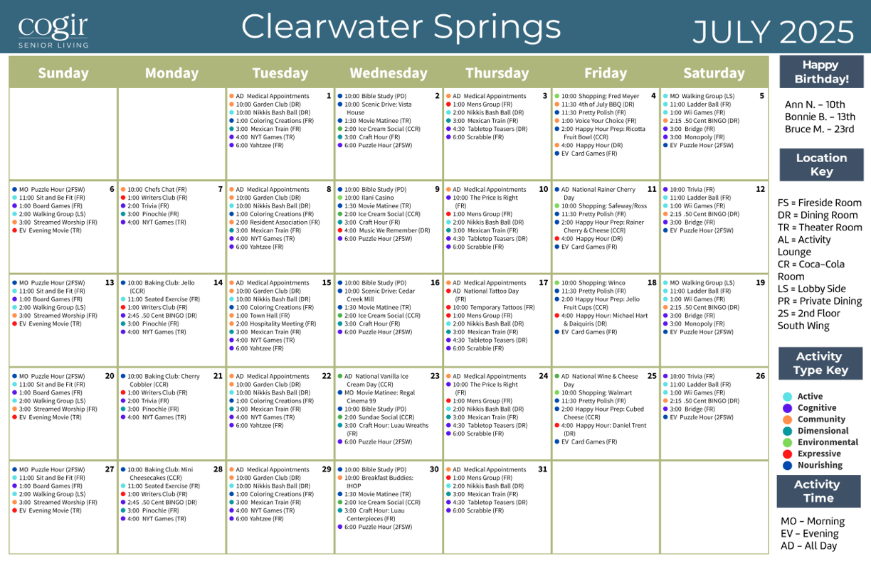 A vibrant community calendar showcasing engaging activities, fostering connection and joy among residents.