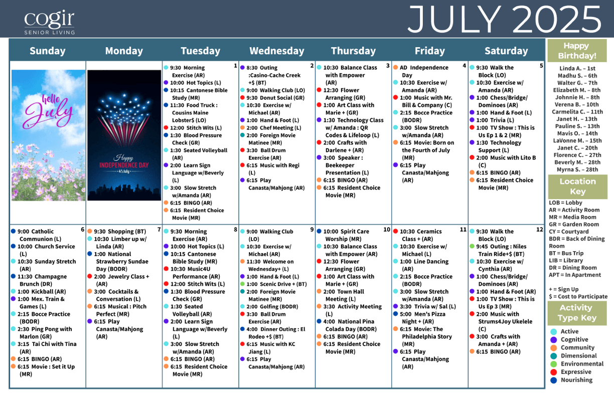 A vibrant community calendar filled with engaging activities fosters connection and joy among residents.
