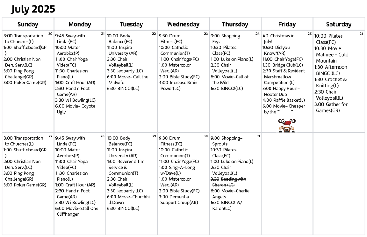 A vibrant calendar showcasing engaging activities, fostering community spirit and enriching lives.