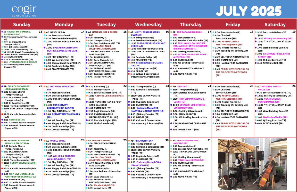 Engaging calendar showcasing a vibrant community with diverse activities fostering connection and joy.
