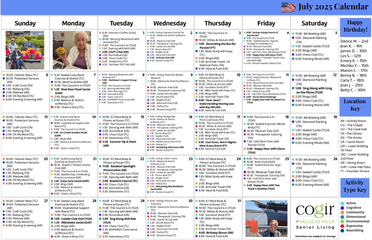 A vibrant calendar showcases a warm community, filled with engaging activities and joyful connections.