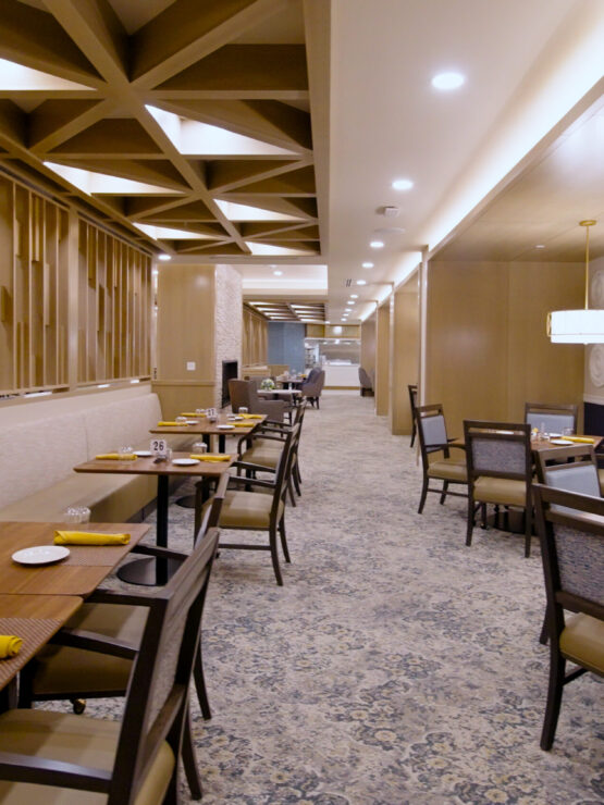 Welcoming dining space designed for community gatherings, featuring elegant decor and ample seating.