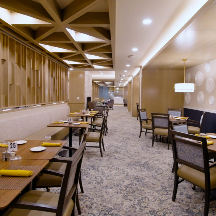 Welcoming dining space designed for community gatherings, featuring elegant decor and ample seating.