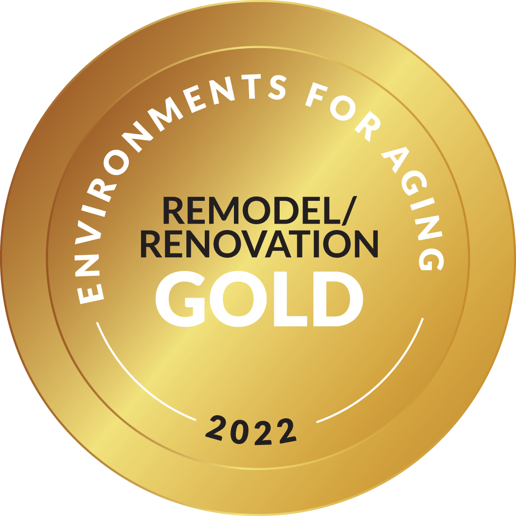 A prestigious gold award highlighting excellence in creating inviting spaces for seniors.