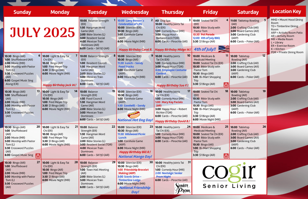 A vibrant calendar showcasing engaging activities and community events, fostering connection and joy.