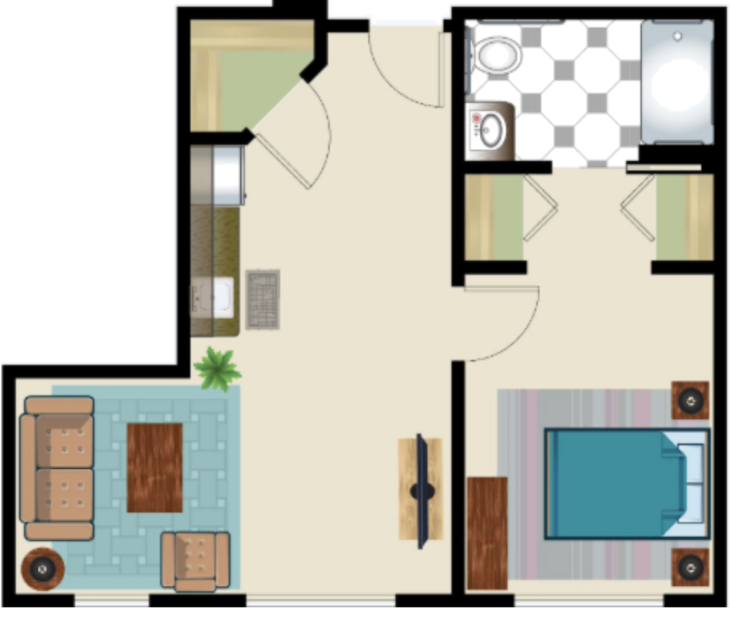 A welcoming layout featuring comfortable seating, a cozy bedroom, and a bright atmosphere for all.