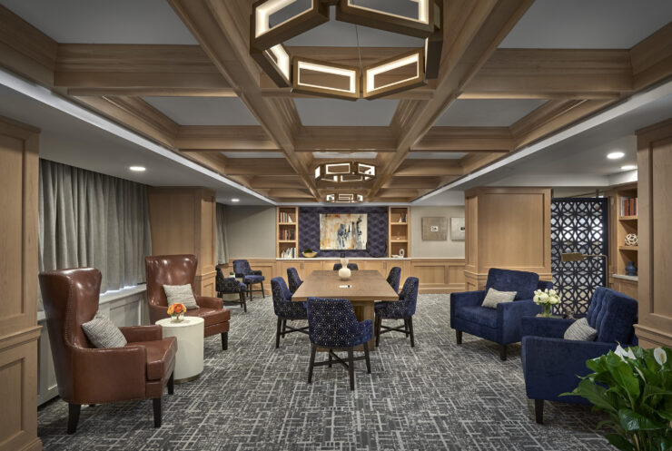Inviting space with warm wood accents, comfortable seating, and a welcoming atmosphere for community gatherings.