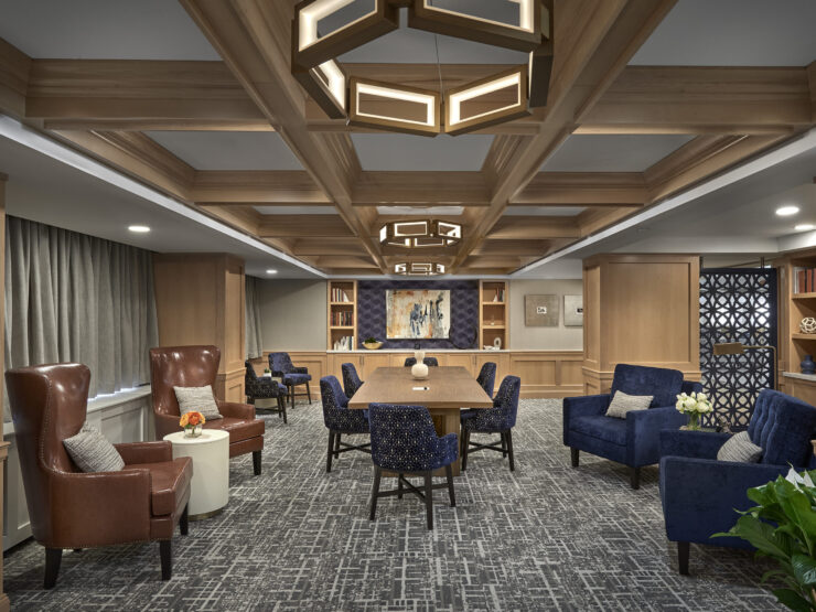 Inviting space with warm wood accents, comfortable seating, and a welcoming atmosphere for community gatherings.