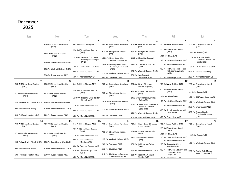 A vibrant community calendar showcases engaging activities, fostering connection and joy among residents.