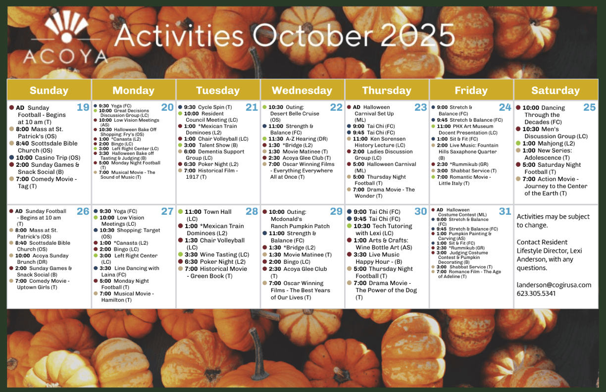 A vibrant schedule of engaging activities fosters community and connection, ensuring comfort and joy for residents.