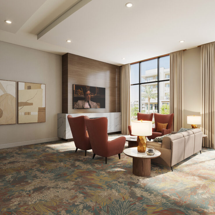 A bright, inviting lounge features comfortable seating, warm lighting, and vibrant decor, fostering community.