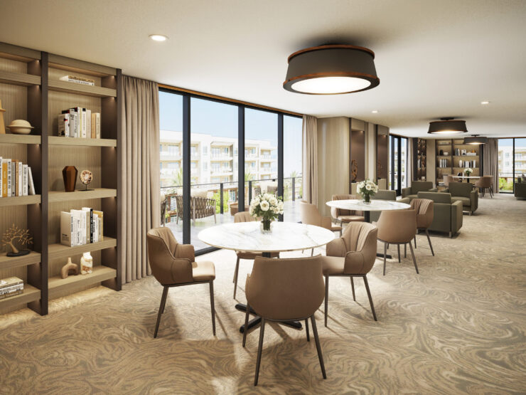 Bright, inviting space with elegant furnishings, fostering connection and comfort for all residents.