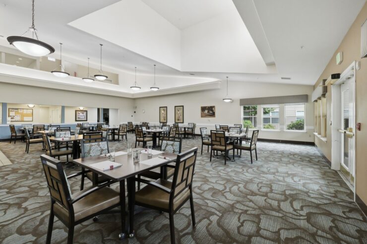 Bright and inviting dining area, fostering community and comfort with spacious seating and natural light.